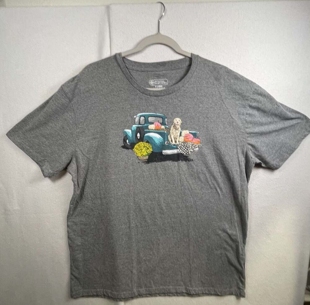 Pivotal Partners Gray Graphic T-Shirt Fall Truck‎ Dog Print Size XL